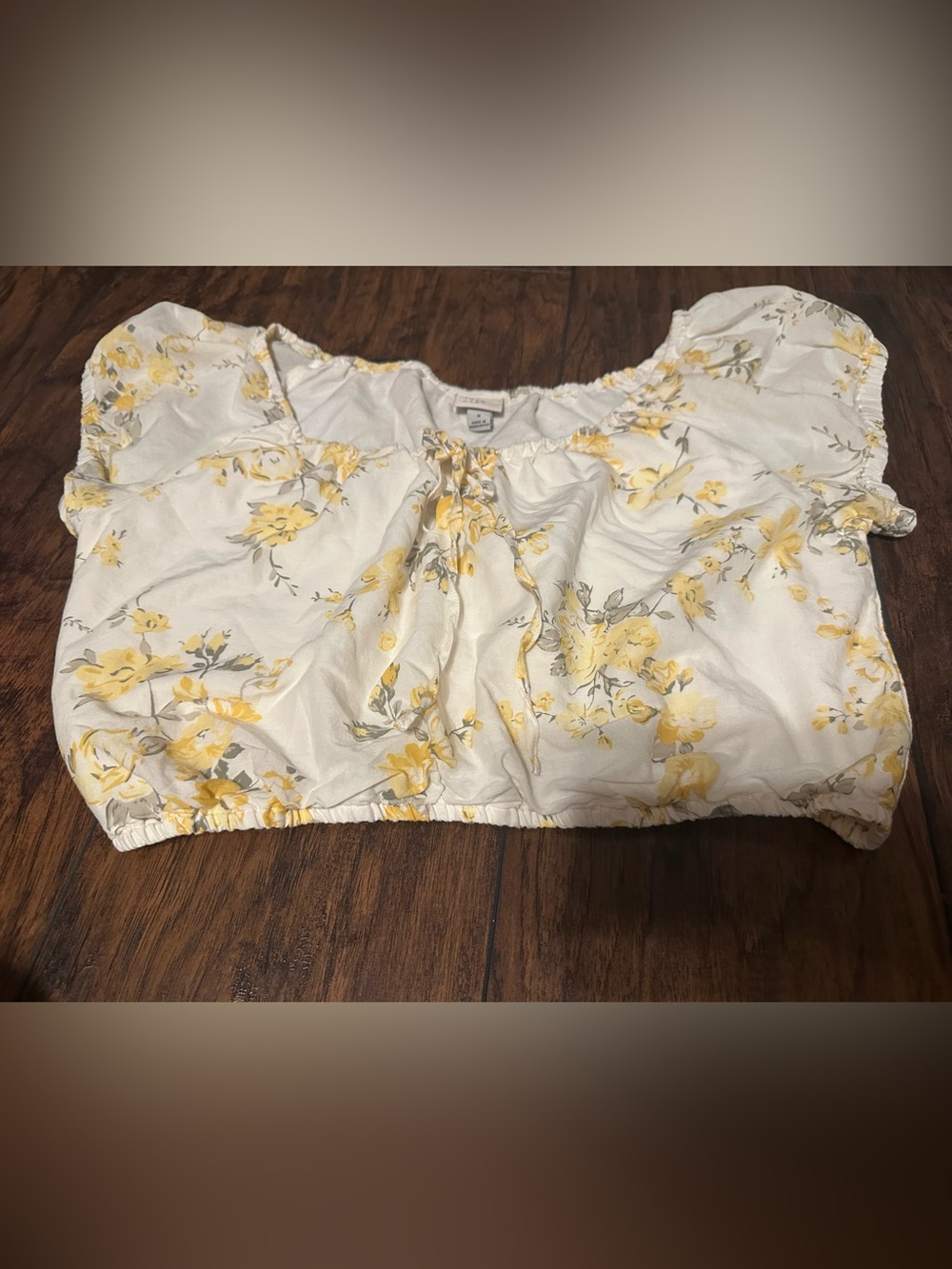 a new day White Crop Top with Yellow Floral Print